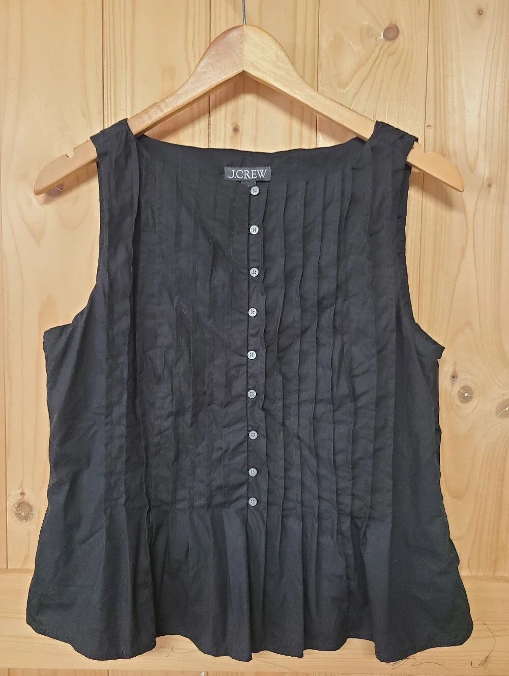 J. Crew Black Pintuck Sleeveless Button-Front Blouse